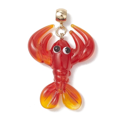 Подвески ручной работы в виде красных креветок из стекла, изготовленные методом лэмпворк., Подвески с большими отверстиями, с 304 скобами из нержавеющей стали