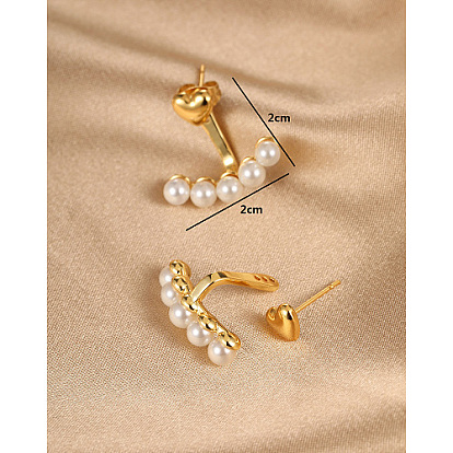 Real 18K Gold Plated Alloy Stud Earrings, with Imitation Pearl Beads