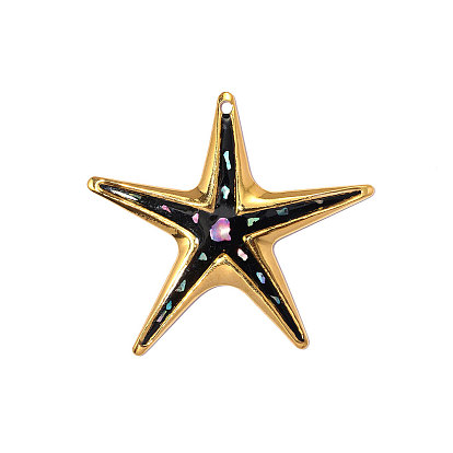 304 эмаль нержавеющей стали большие кулоны, очарование морской звезды, с оболочкой, реальный 18 k позолоченный, ионное покрытие (ip), долговечный