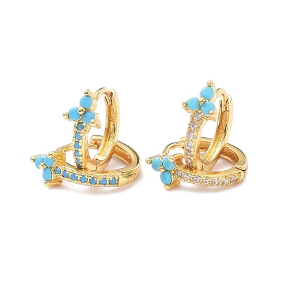Brass Micro Pave Cubic Zirconia Hoop Earrings, Real 18K Gold Plated, Cadmium Free & Lead Free