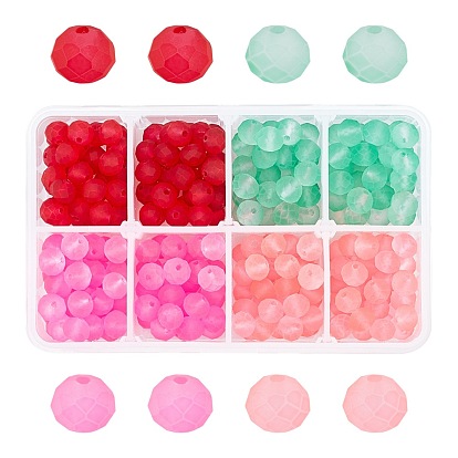 4 Strands 4 Colors Spray Painted Glass Beads Strands, Frosted, Faceted, Rondelle