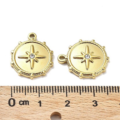 Ion Plating(IP) 304 Stainless Steel Charms, with Crystal Rhinestone, Flat Round with Star Charm