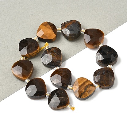 Природных тигровый глаз бисер нитей, слеза, граненые, с бисером