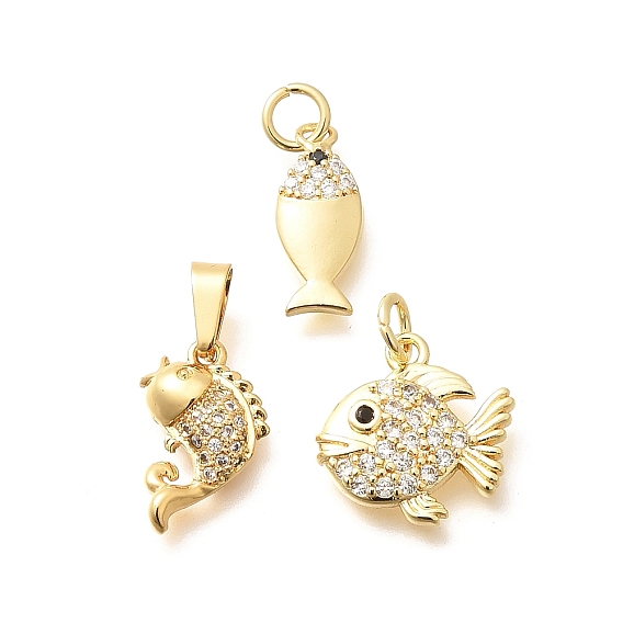 Латунные микропаве прозрачные подвески с фианитом, рыбы прелести, стойки покрытие, долговечный, без свинца и без кадмия