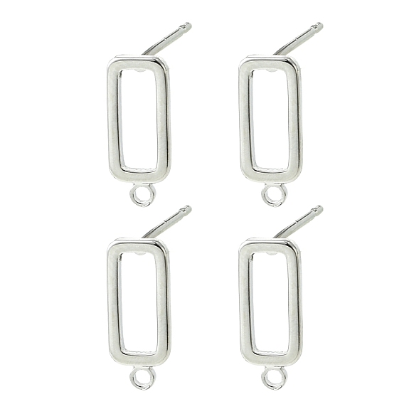 SHEGRACE Brass Stud Earring Findings, Rectangle, with Loop, Cadmium Free & Lead Free & Nickel Free