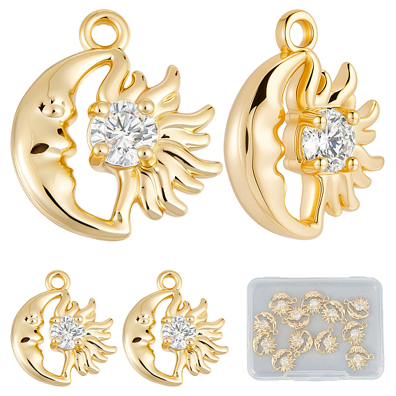 12подвески из латуни с микропаве из кубического циркония, луна и солнце, долговечный, без никеля , реальный 18 k позолоченный