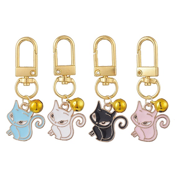 Alloy Enamel Pendant Decorations, with Swivel Snap Clasp and Bell, for Keychain, Purse, Backpack Ornament, Fox