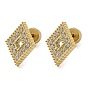 304 Stainless Steel Stud Earrings with Rhinestone, Hollow Rhombus