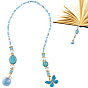 Glass & ABS Plastic Imitation Pearl & Acrylic Bead Bookmark, with Alloy Pendants, Butterfly, Golden