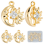 12подвески из латуни с микропаве из кубического циркония, луна и солнце, долговечный, без никеля , реальный 18 k позолоченный