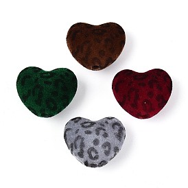 Флокированные непрозрачные акриловые бусины, сердце с печатью леопарда