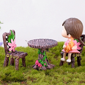 Resin Chair & Table Set, Micro Landscape Home Furniture Dollhouse Accessories, Pretending Prop Decorations
