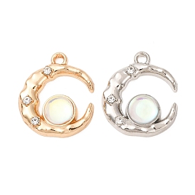Alloy & Resin & Rhinestone Pendants, Crescent Moon Charms, with Iron Loops