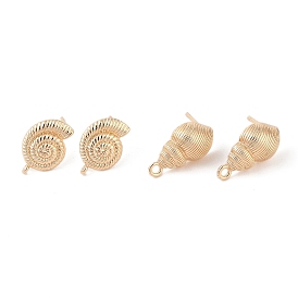 Ocean Style Brass Stud Earring Findings, with Loop, Shell Shape