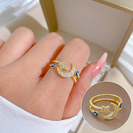 Fashion Micro-inlaid Luxury Ring Index Finger Ring with Open Star and Moon - Minimalist Style