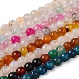 Dyed & Heated Natural Agate Beads Strands, Faceted, Round