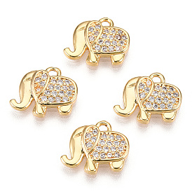 Brass Micro Pave Cubic Zirconia Charms, Real 18K Gold Plated, Elephant