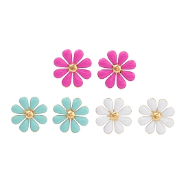 304 Stainless Steel Enamel Stud Earrings, Flower, Golden