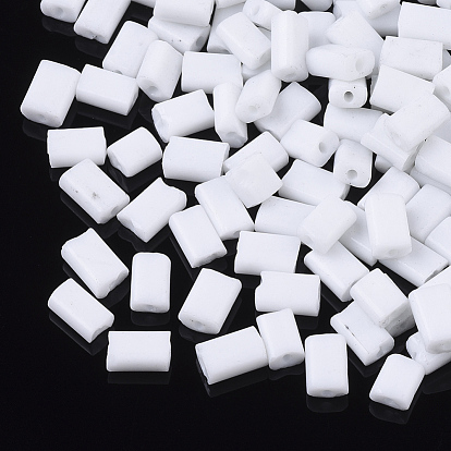 Opaque Glass Seed Beads, Round Hole, Flat Rectangle