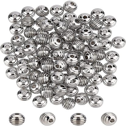 100pcs 304 perles en acier inoxydable, rond cannelé