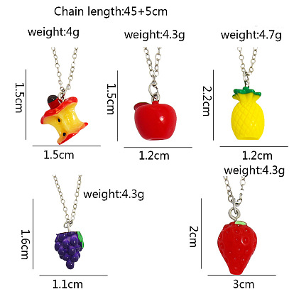 3D Cartoon Fruit Pendant Necklace - Grape, Strawberry, Pineapple & Apple Jewelry