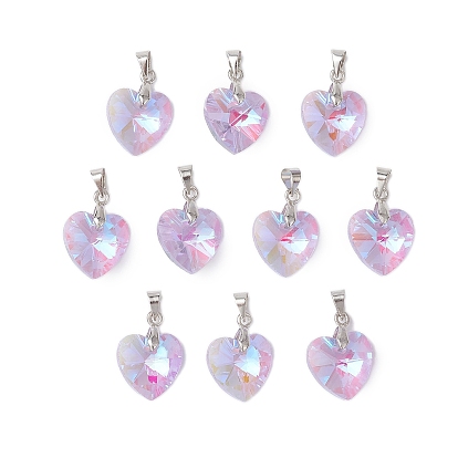 10 шт. Стеклянные подвески, с платиновыми латунными скобами для ледоруба, граненые, сердце