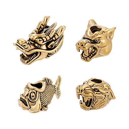 4Pcs 4 Styles Brass European Beads, Large Hole Beads