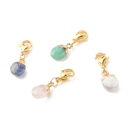 Ovaler galvanisierter natürlicher Edelstein-Anhänger verziert, natürlichen Rosenquarz, howlite, blauer Fleck, Aventurin, mit Klauenverschlüsse