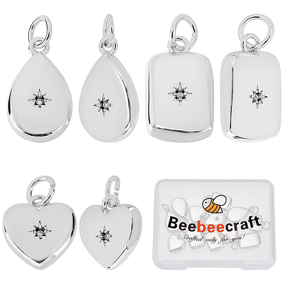 12 шт 3 стили латунные микропаве прозрачные кубические циркониевые подвески, прелести смешанных форм, без кадмия и без свинца