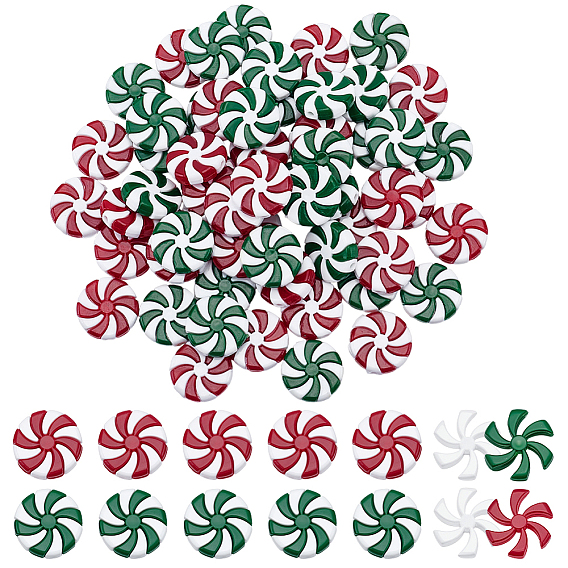 60 шт 2 цвета пластиковые бусины, рождественские конфетные украшения, плоский круглый с леденцом