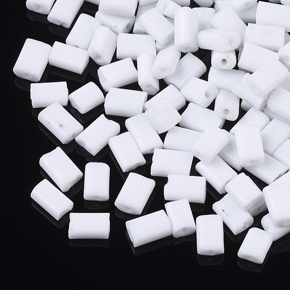 Opaque Glass Seed Beads, Round Hole, Flat Rectangle