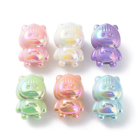 UV Plating Rainbow Iridescent Acrylic European Beads, Large Hole Beads, Doll