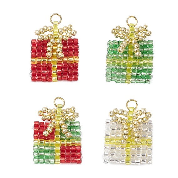 4 шт. 4 Цвета стеклянных бусин, подвески для рождественского подарка, с 304 кольцами из нержавеющей стали, реальный 18 k позолоченный