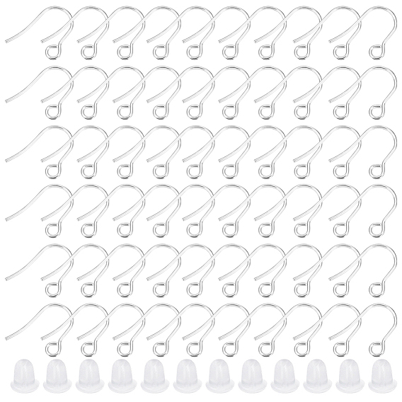 300Pcs 316 Surgical Stainless Steel Earring Hooks, Ear Wire, with Horizontal Loop, 300Pcs Plastic Ear Nuts