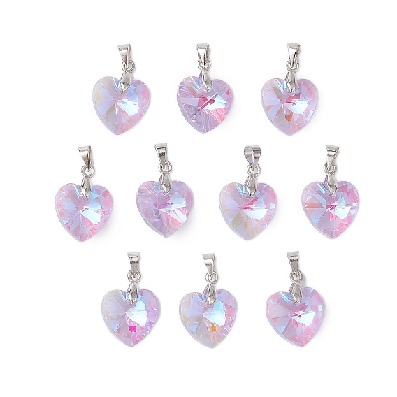 10 шт. Стеклянные подвески, с платиновыми латунными скобами для ледоруба, граненые, сердце