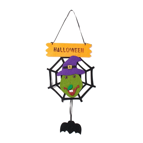 Halloween Theme Felt Cloth Hanging Door Signs, Wall Decoration, Decorative Props for Indoor, Outdoor, Spider Web & Bat