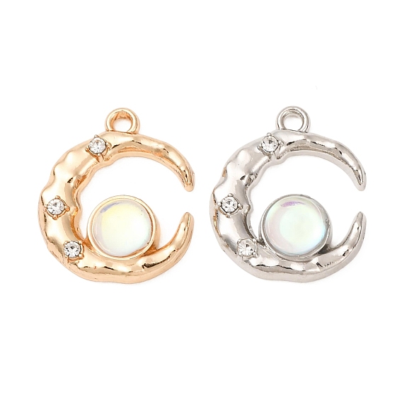 Alloy & Resin & Rhinestone Pendants, Crescent Moon Charms, with Iron Loops