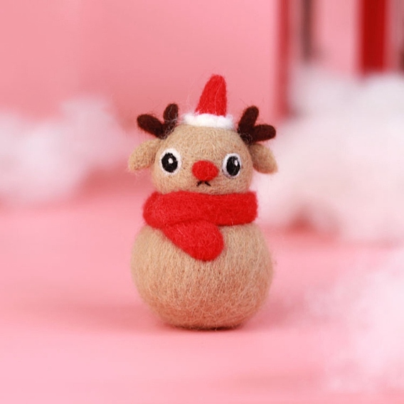 Kit de feutrage à l'aiguille renne de noël, y compris les instructions, 1 mousse pc, 3 aiguilles PC, 5 couleurs laine