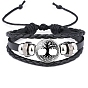 Cowhide & Imitation Leather Triple Layer Multi-strand Bracelets, Alloy Glass Rune Words Odin Norse Viking Amulet Adjustable Bracelet