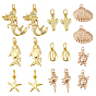 16 pcs 8 styles pendentifs en laiton, breloques animaux marins