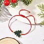 Adjustable Christmas Tree Braided Nylon String Bracelets with Brass Star, Golden