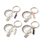 Tibetan Style Sun & Moon & Angel Alloy Keychains, with Gemstone Beads, Brass Crystal Rhinestone Beads, Iron Key Ring
