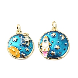 Латунь эмаль подвески, с прыжковых колец, плоские круглые прелести, стойки покрытие, реальный 18 k позолоченный, без свинца и без кадмия, долговечный