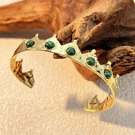304 женские браслеты-манжеты из нержавеющей стали, корона, с синтетическими бисера малахита