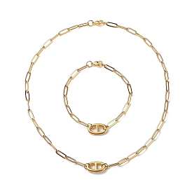 304 pulsera y collar de eslabones ovalados de acero inoxidable con cadenas de clips, conjunto de joyas para hombres mujeres