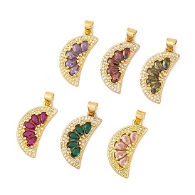 Brass Micro Pave Cubic Zirconia Pendants, with Glass, Real 18K Gold Plated, Fruit Slice