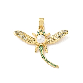 Латунные микро проложить кубического циркония подвески, стрекоза прелести, с имитацией жемчужина бисера