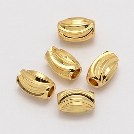 Oval Brass Corrugated Beads, Cadmium Free & Nickel Free & Lead Free, 6x4mm, Hole: 2mm