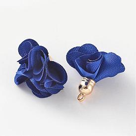 Polyester Flower Pendant Decorations, with Golden Plated CCB Plastic Findings, 26x24mm, Hole: 2mm
