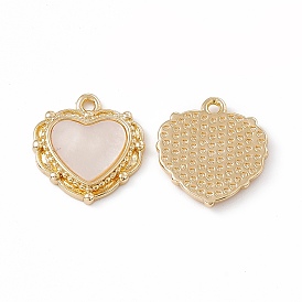 Natural Shell Pendants, Heart Charms, with Real 18K Gold Plated Brass Findings